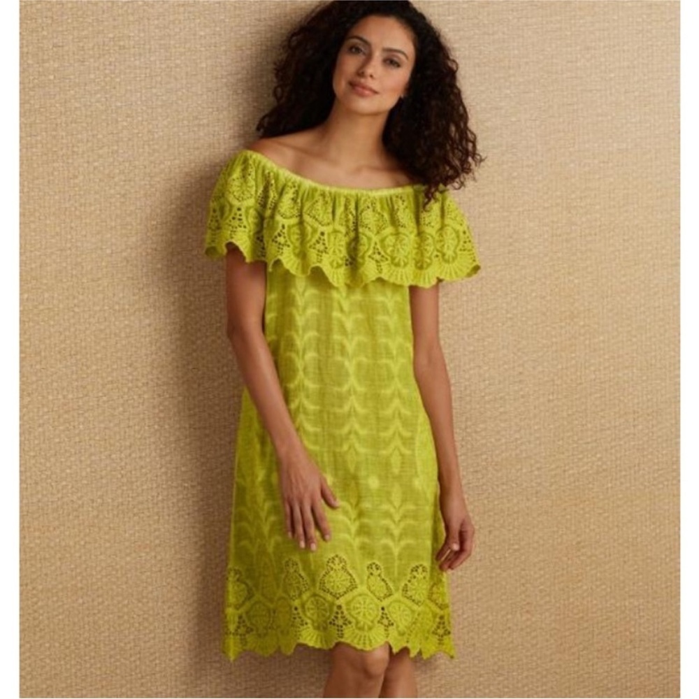 Soft Surroundings Chartreuse Eyelet Senorita Dress